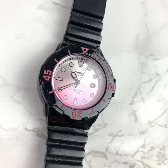 Casio Quartz Gradient Pink Dial - Black Frame and Strap (Model LRW-200H) - Picture 1 of 4